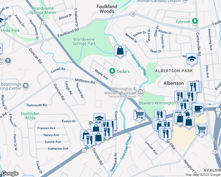 map of restaurants, bars, coffee shops, grocery stores, and more near 4 Washington Avenue in Wilmington