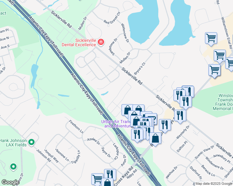 map of restaurants, bars, coffee shops, grocery stores, and more near 153 Village Green Lane in Sicklerville