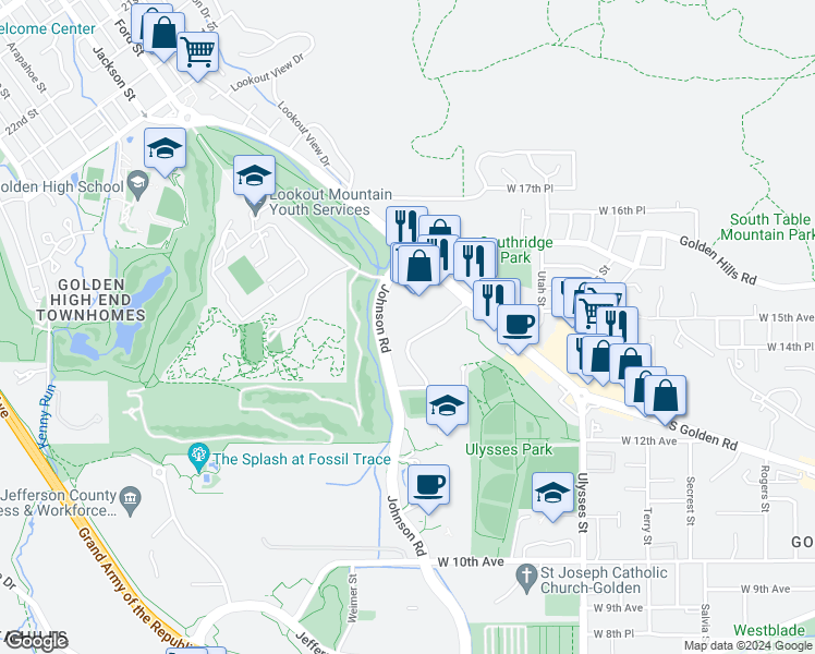 map of restaurants, bars, coffee shops, grocery stores, and more near 17857 Lunnonhaus Drive in Golden