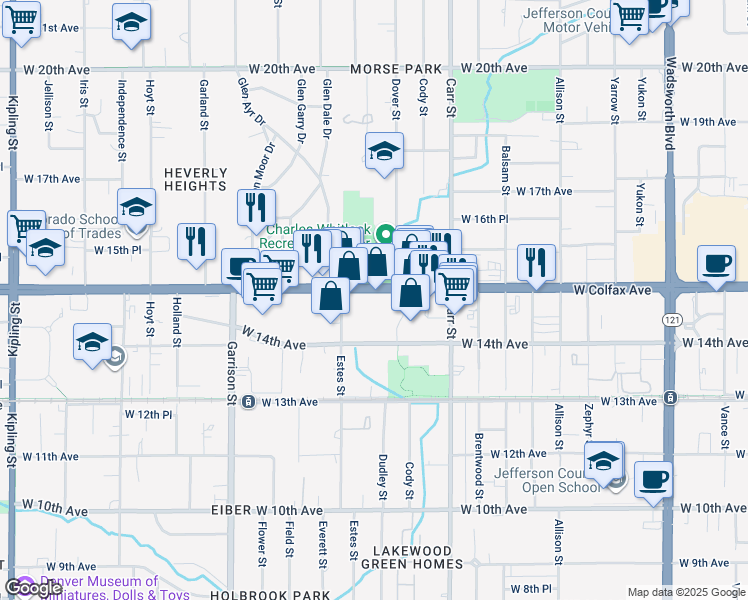 map of restaurants, bars, coffee shops, grocery stores, and more near 8700 Interstate 70 Business Loop in Lakewood