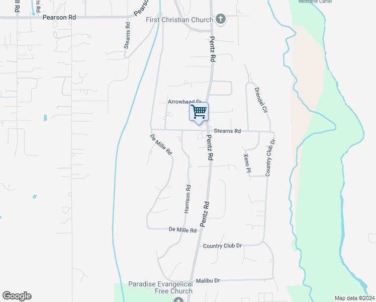 map of restaurants, bars, coffee shops, grocery stores, and more near 5490 Harrison Road in Paradise