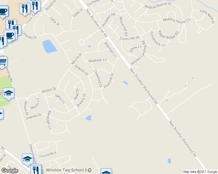 map of restaurants, bars, coffee shops, grocery stores, and more near 31 Elsworth Drive in Sicklerville