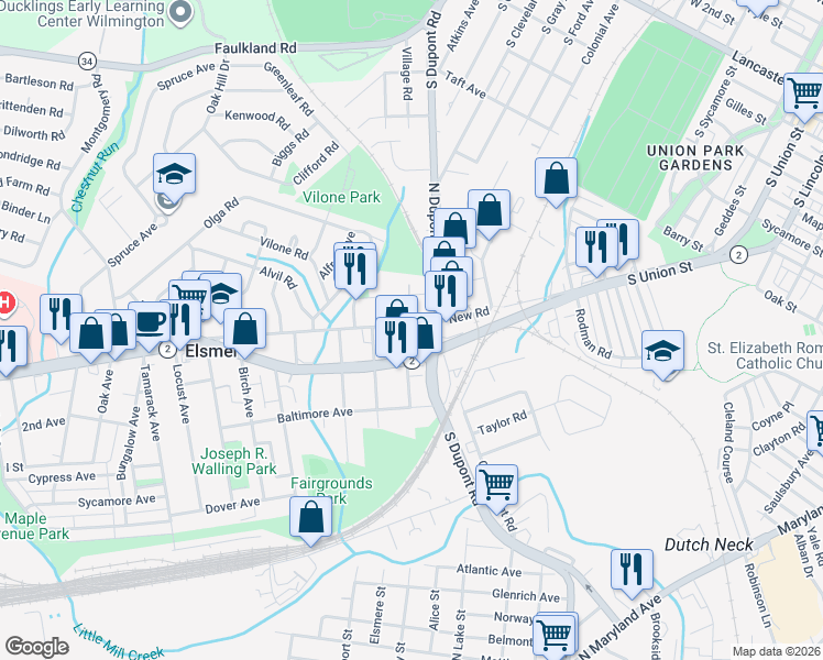 map of restaurants, bars, coffee shops, grocery stores, and more near 7 Northern Avenue in Wilmington