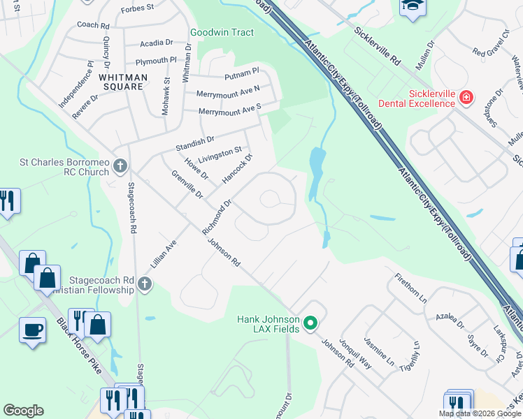 map of restaurants, bars, coffee shops, grocery stores, and more near 785 Richmond Drive in Sicklerville