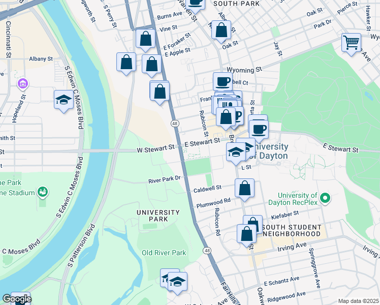 map of restaurants, bars, coffee shops, grocery stores, and more near 29 Creative Way in Dayton