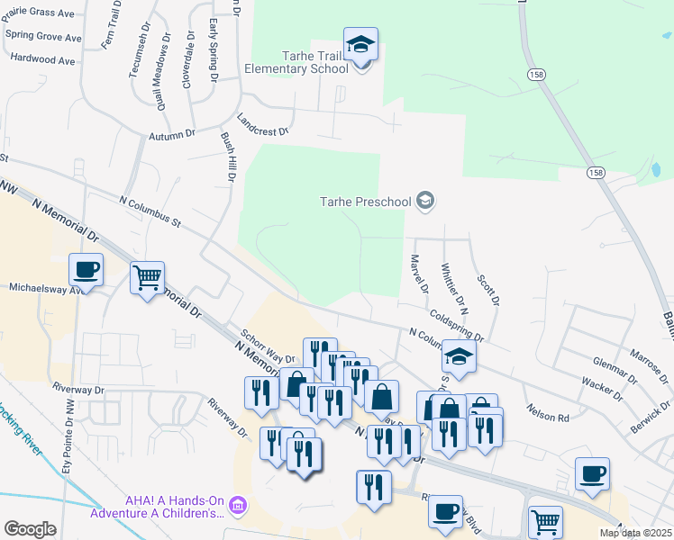 map of restaurants, bars, coffee shops, grocery stores, and more near 2200 North Columbus Street in Lancaster