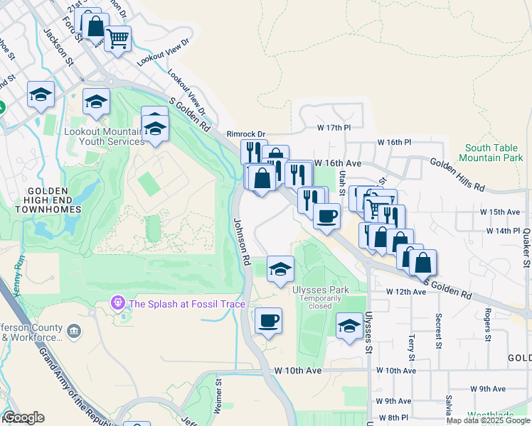 map of restaurants, bars, coffee shops, grocery stores, and more near 17784 Lunnonhaus Drive in Golden