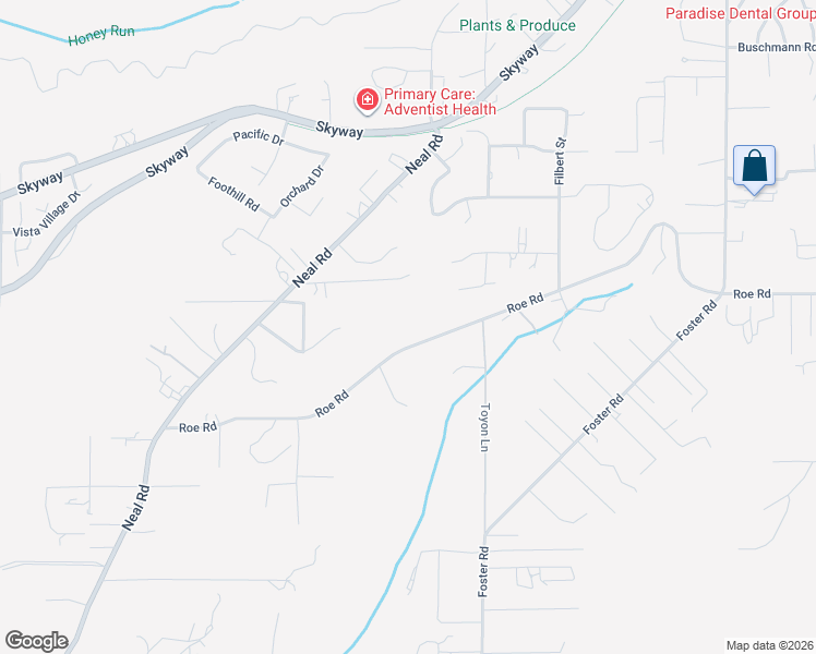 map of restaurants, bars, coffee shops, grocery stores, and more near 285 Roe Road in Paradise