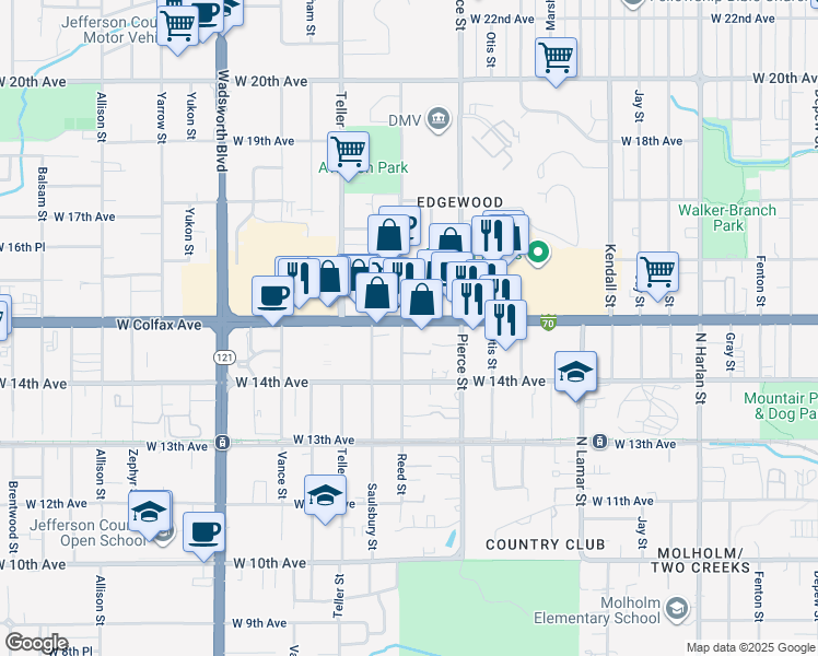 map of restaurants, bars, coffee shops, grocery stores, and more near 1460 Reed Street in Lakewood
