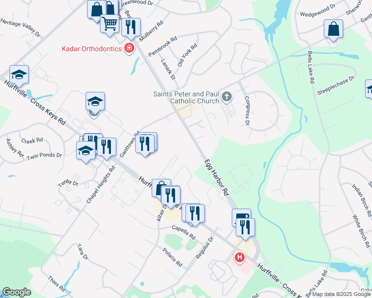 map of restaurants, bars, coffee shops, grocery stores, and more near 523 Egg Harbor Road in Washington Township