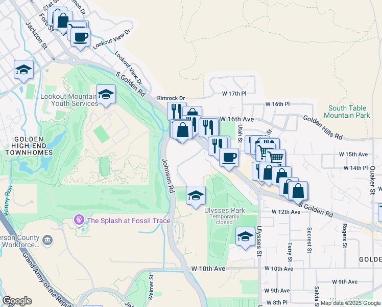 map of restaurants, bars, coffee shops, grocery stores, and more near 17607 Lunnonhaus Drive in Golden