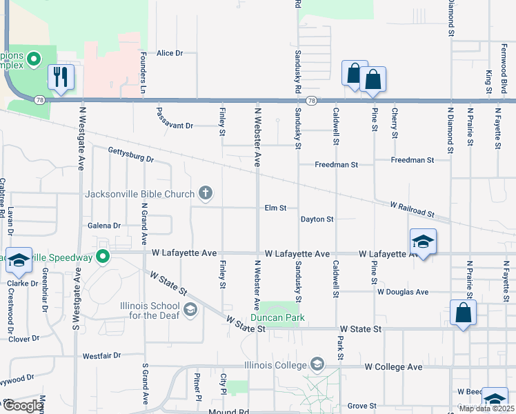 map of restaurants, bars, coffee shops, grocery stores, and more near 500 North Webster Avenue in Jacksonville