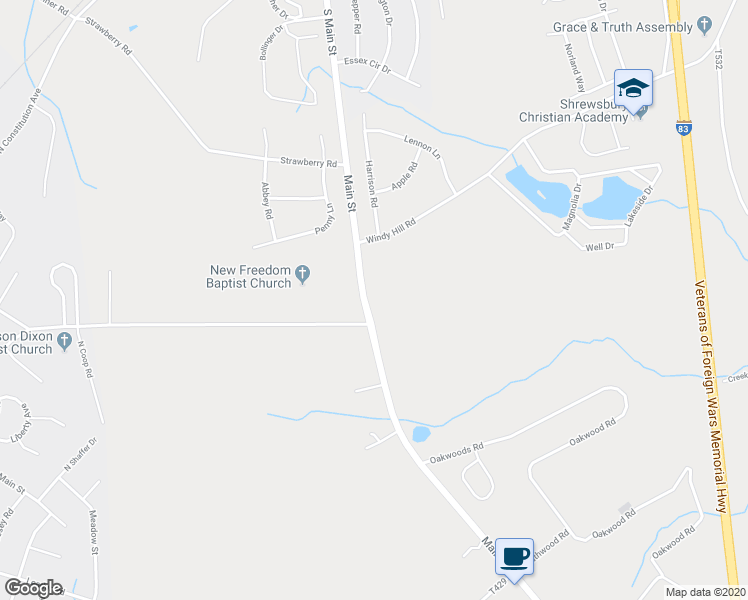 map of restaurants, bars, coffee shops, grocery stores, and more near 16535 Susquehanna Trail South in New Freedom