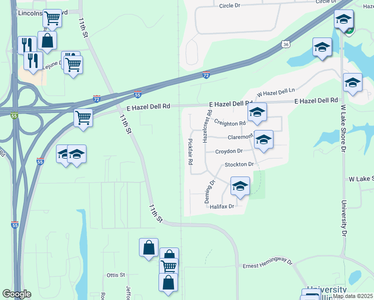 map of restaurants, bars, coffee shops, grocery stores, and more near 4125 Pickfair Road in Springfield