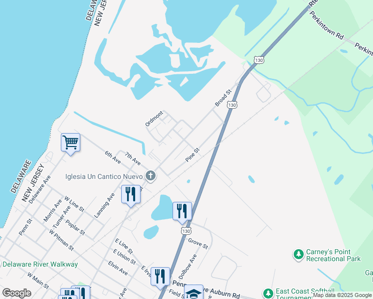 map of restaurants, bars, coffee shops, grocery stores, and more near in Carneys Point Township