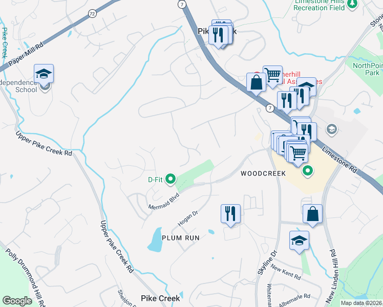 map of restaurants, bars, coffee shops, grocery stores, and more near 15 Hidden Oaks Boulevard in Wilmington