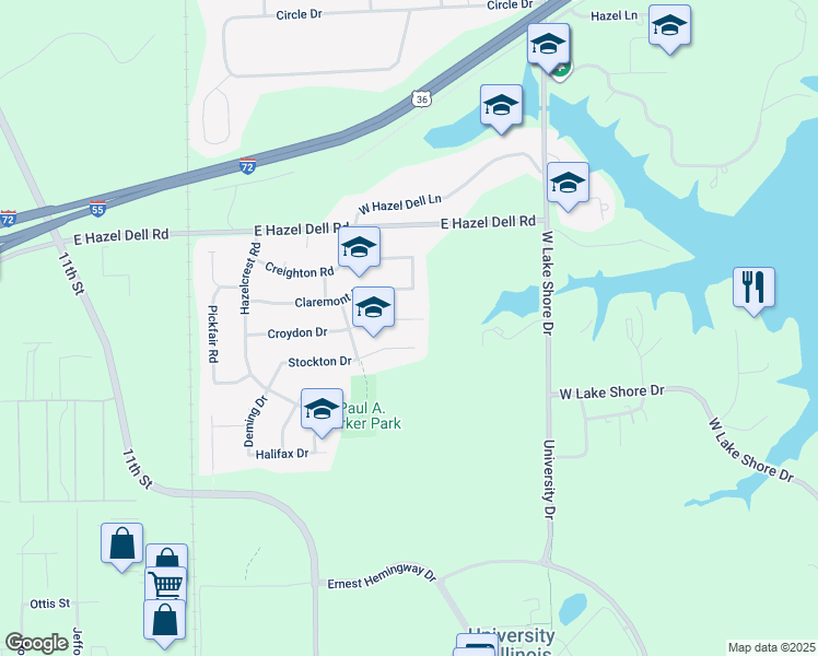 map of restaurants, bars, coffee shops, grocery stores, and more near 2217 Croydon Drive in Springfield