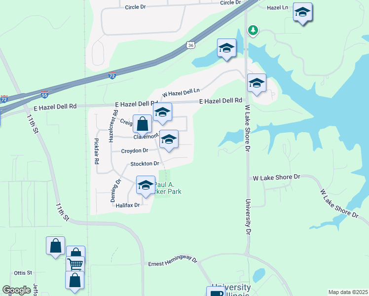 map of restaurants, bars, coffee shops, grocery stores, and more near 2217 Croydon Drive in Springfield