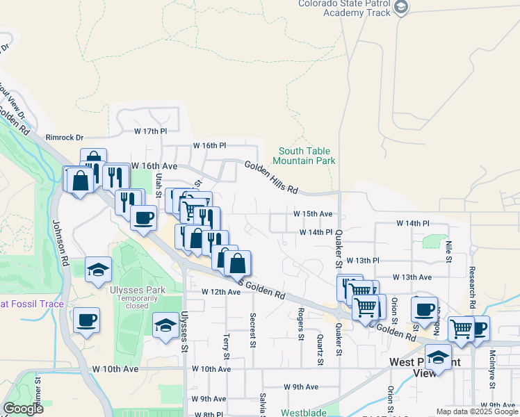 map of restaurants, bars, coffee shops, grocery stores, and more near 16805 West 15th Avenue in Golden