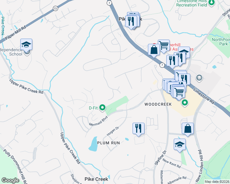 map of restaurants, bars, coffee shops, grocery stores, and more near 15 Hidden Oaks Boulevard in Wilmington