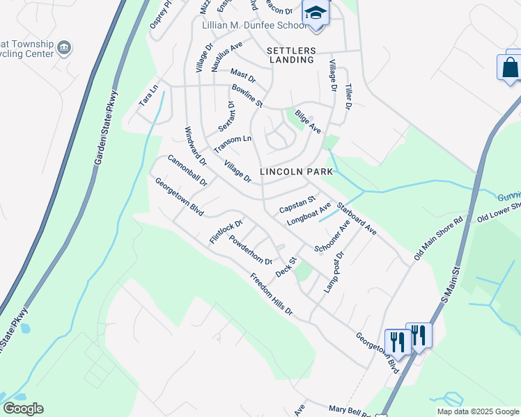 map of restaurants, bars, coffee shops, grocery stores, and more near 109 Schooner Avenue in Barnegat Township