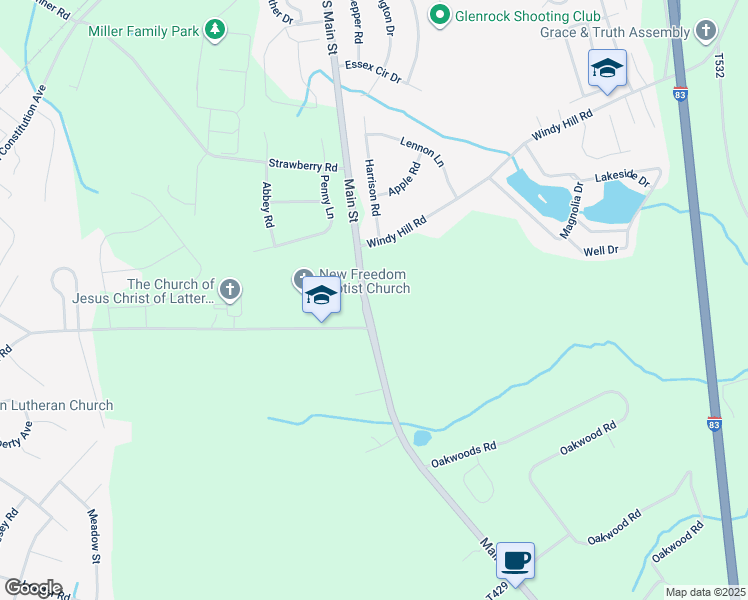 map of restaurants, bars, coffee shops, grocery stores, and more near 16535 Susquehanna Trail South in New Freedom