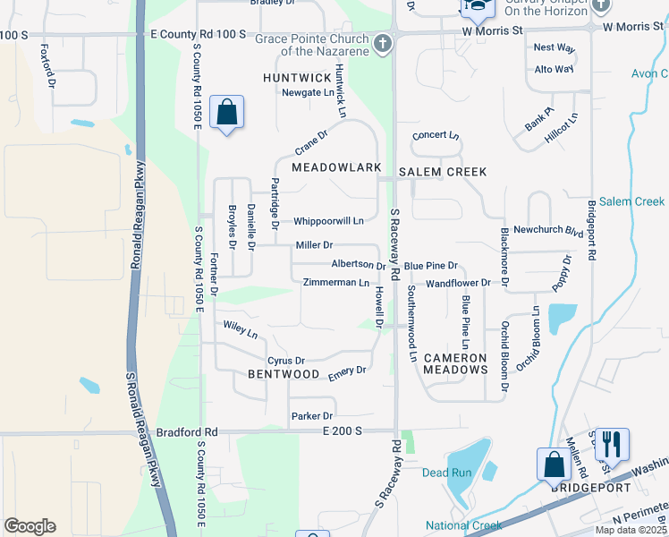 map of restaurants, bars, coffee shops, grocery stores, and more near 10845 Albertson Drive in Indianapolis