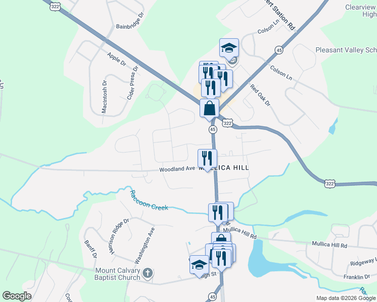 map of restaurants, bars, coffee shops, grocery stores, and more near 72 North Main Street in Gloucester County