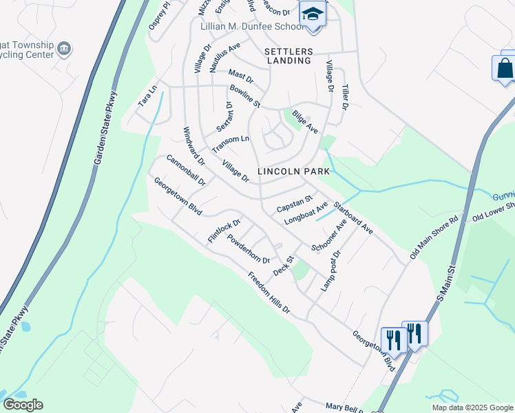 map of restaurants, bars, coffee shops, grocery stores, and more near 109 Schooner Avenue in Barnegat Township