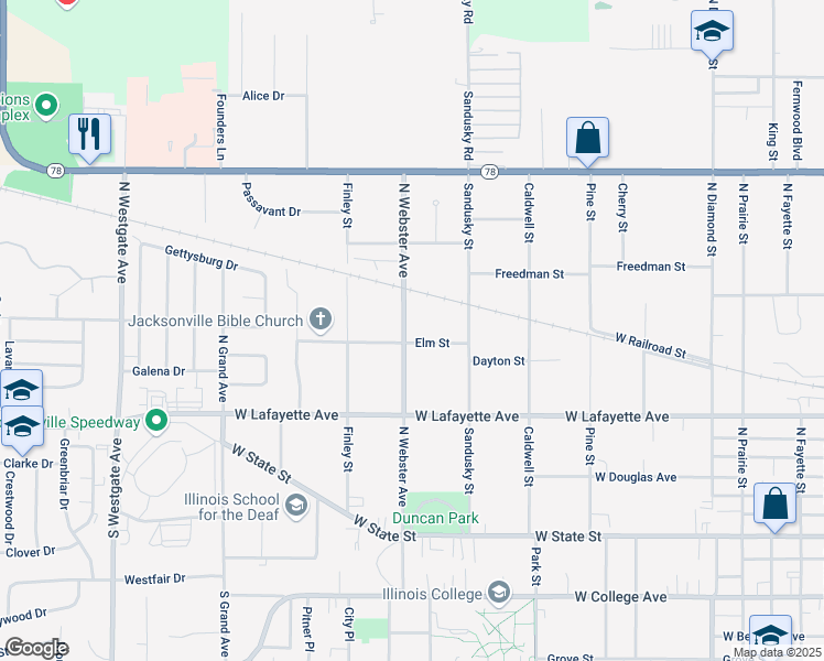 map of restaurants, bars, coffee shops, grocery stores, and more near 500-560 North Webster Avenue in Jacksonville