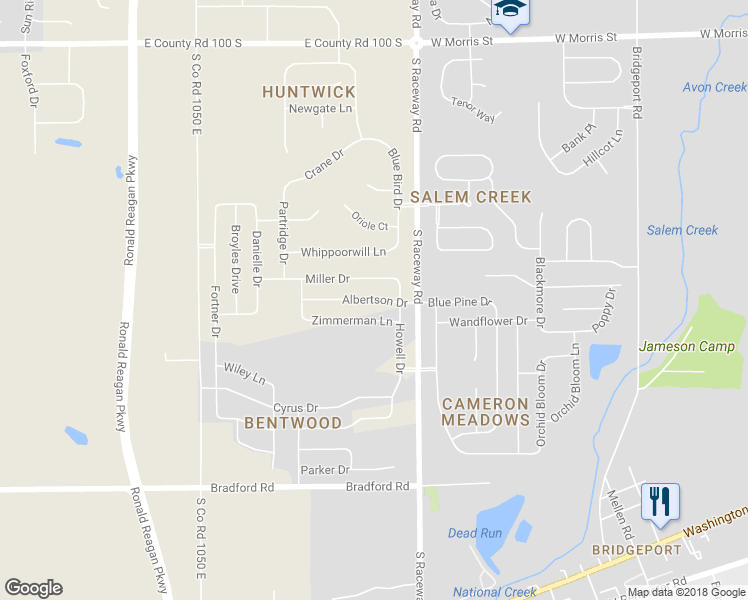 map of restaurants, bars, coffee shops, grocery stores, and more near 10901 Albertson Drive in Indianapolis