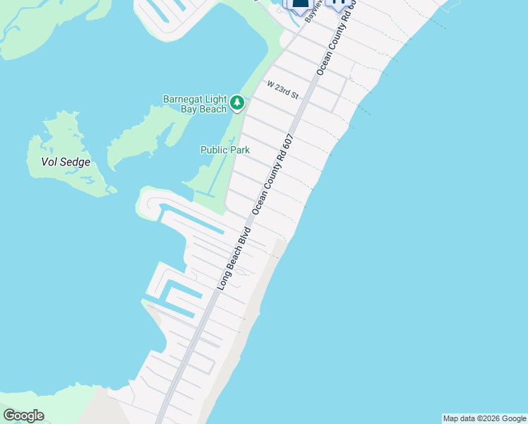 map of restaurants, bars, coffee shops, grocery stores, and more near 2807 Central Avenue in Barnegat Light