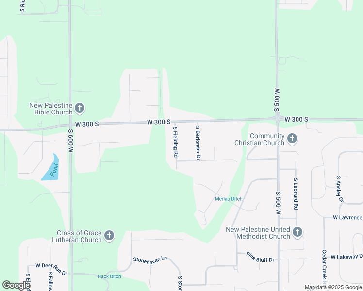 map of restaurants, bars, coffee shops, grocery stores, and more near 3094 South Berlander Drive in New Palestine