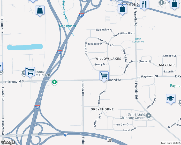 map of restaurants, bars, coffee shops, grocery stores, and more near 2112 Coldwater Circle in Indianapolis