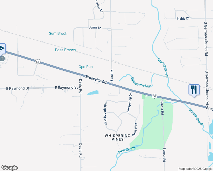 map of restaurants, bars, coffee shops, grocery stores, and more near 10219 Brookville Road in Indianapolis