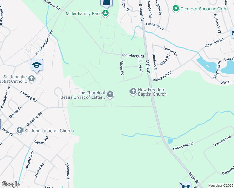 map of restaurants, bars, coffee shops, grocery stores, and more near 242 Campbell Road in New Freedom