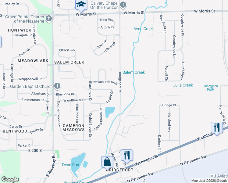 map of restaurants, bars, coffee shops, grocery stores, and more near 1743 Poppy Drive in Indianapolis