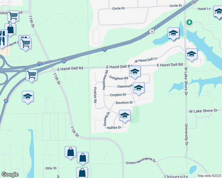 map of restaurants, bars, coffee shops, grocery stores, and more near 1916 Claremont Drive in Springfield