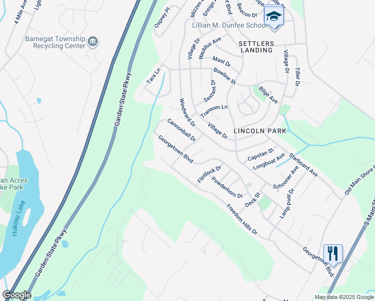 map of restaurants, bars, coffee shops, grocery stores, and more near 16 Cove Street in Barnegat Township