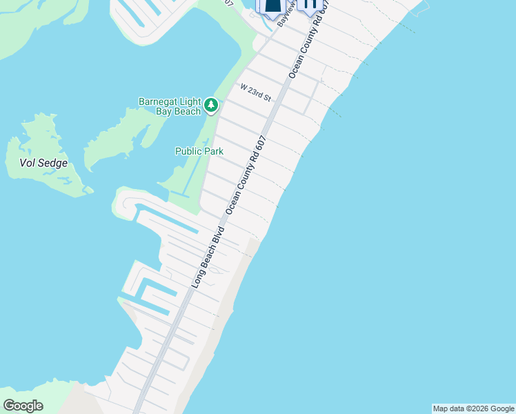 map of restaurants, bars, coffee shops, grocery stores, and more near 12 East 29th Street in Barnegat Light