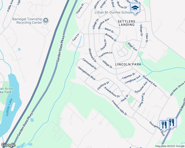 map of restaurants, bars, coffee shops, grocery stores, and more near 16 Cove Street in Barnegat Township