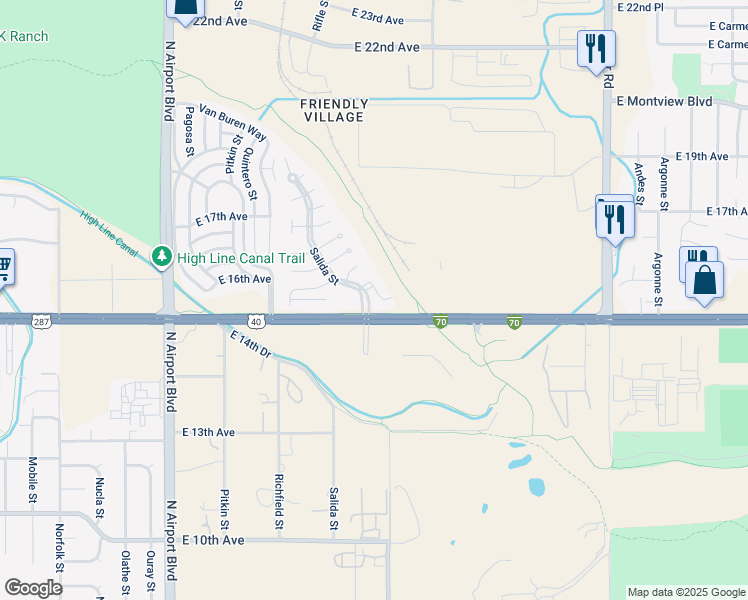 map of restaurants, bars, coffee shops, grocery stores, and more near 1533 Sedalia Way in Aurora