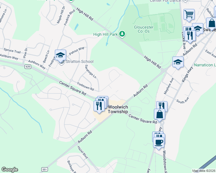 map of restaurants, bars, coffee shops, grocery stores, and more near 146 Yorktown Road in Swedesboro