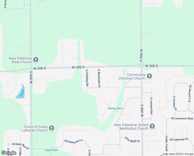 map of restaurants, bars, coffee shops, grocery stores, and more near 3094 South Berlander Drive in New Palestine