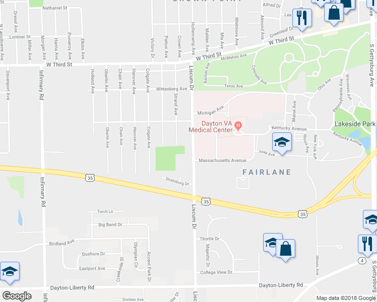 map of restaurants, bars, coffee shops, grocery stores, and more near 273 Liscum Drive in Dayton