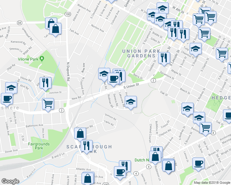 map of restaurants, bars, coffee shops, grocery stores, and more near 1329 Rodman Road in Wilmington