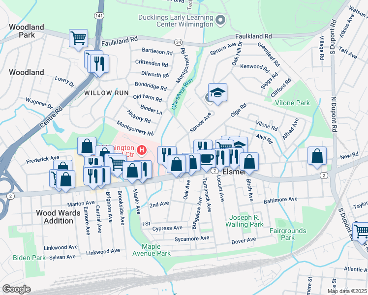 map of restaurants, bars, coffee shops, grocery stores, and more near 30 Spruce Avenue in Elsmere