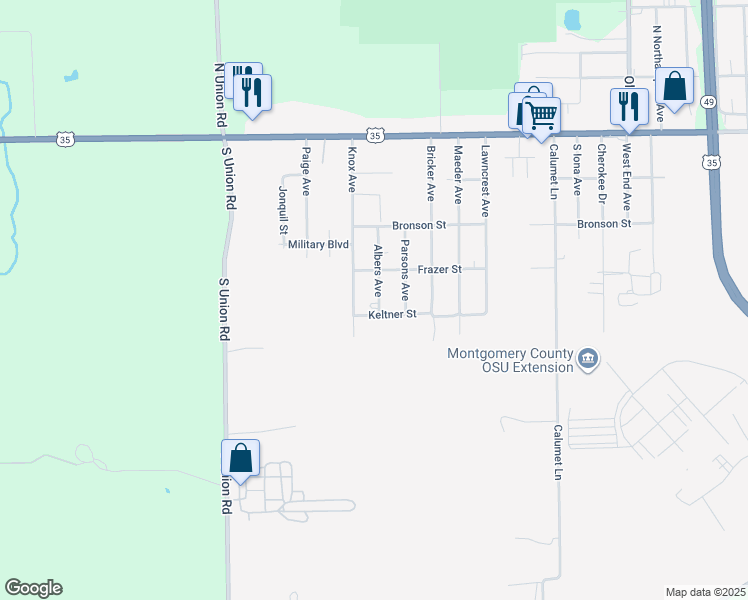 map of restaurants, bars, coffee shops, grocery stores, and more near 333 Albers Avenue in Dayton