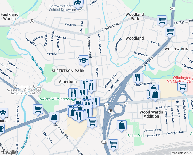 map of restaurants, bars, coffee shops, grocery stores, and more near 403 Ohio Avenue in Wilmington