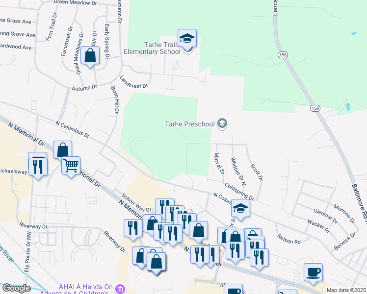 map of restaurants, bars, coffee shops, grocery stores, and more near 2200 North Columbus Street in Lancaster